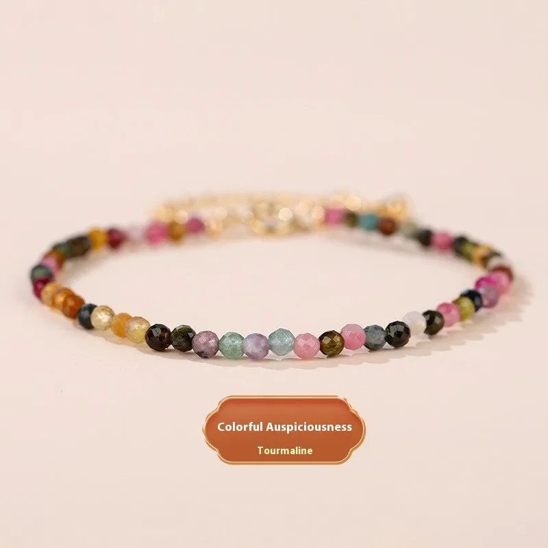 Natural strawberry quartz bracelet with 3mm polished diamond-cut beads on an adjustable cord