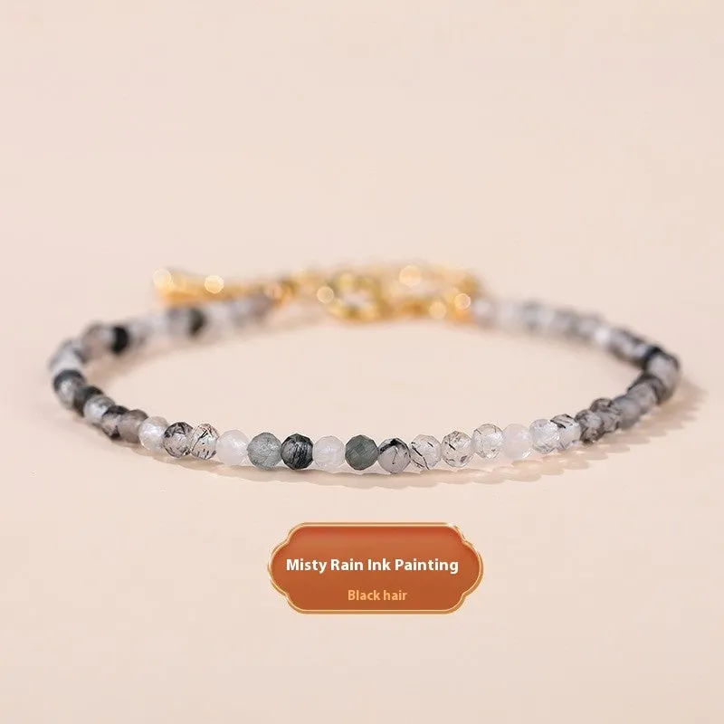 Natural strawberry quartz bracelet with 3mm polished diamond-cut beads on an adjustable cord