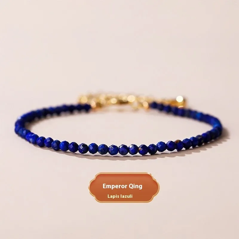 Natural strawberry quartz bracelet with 3mm polished diamond-cut beads on an adjustable cord