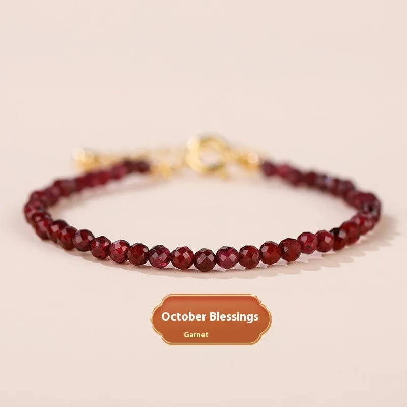 Natural strawberry quartz bracelet with 3mm polished diamond-cut beads on an adjustable cord