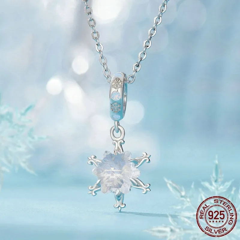 S925 sterling silver winter ice flower bead for DIY bracelet pendant, 22x10mm, electroplated finish