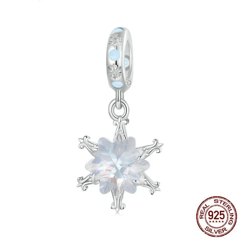 S925 sterling silver winter ice flower bead for DIY bracelet pendant, 22x10mm, electroplated finish