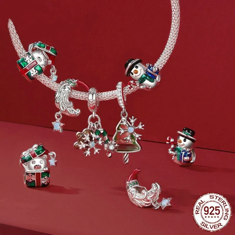 Single S925 sterling silver snowman bead with dripping oil finish, 13x12mm size