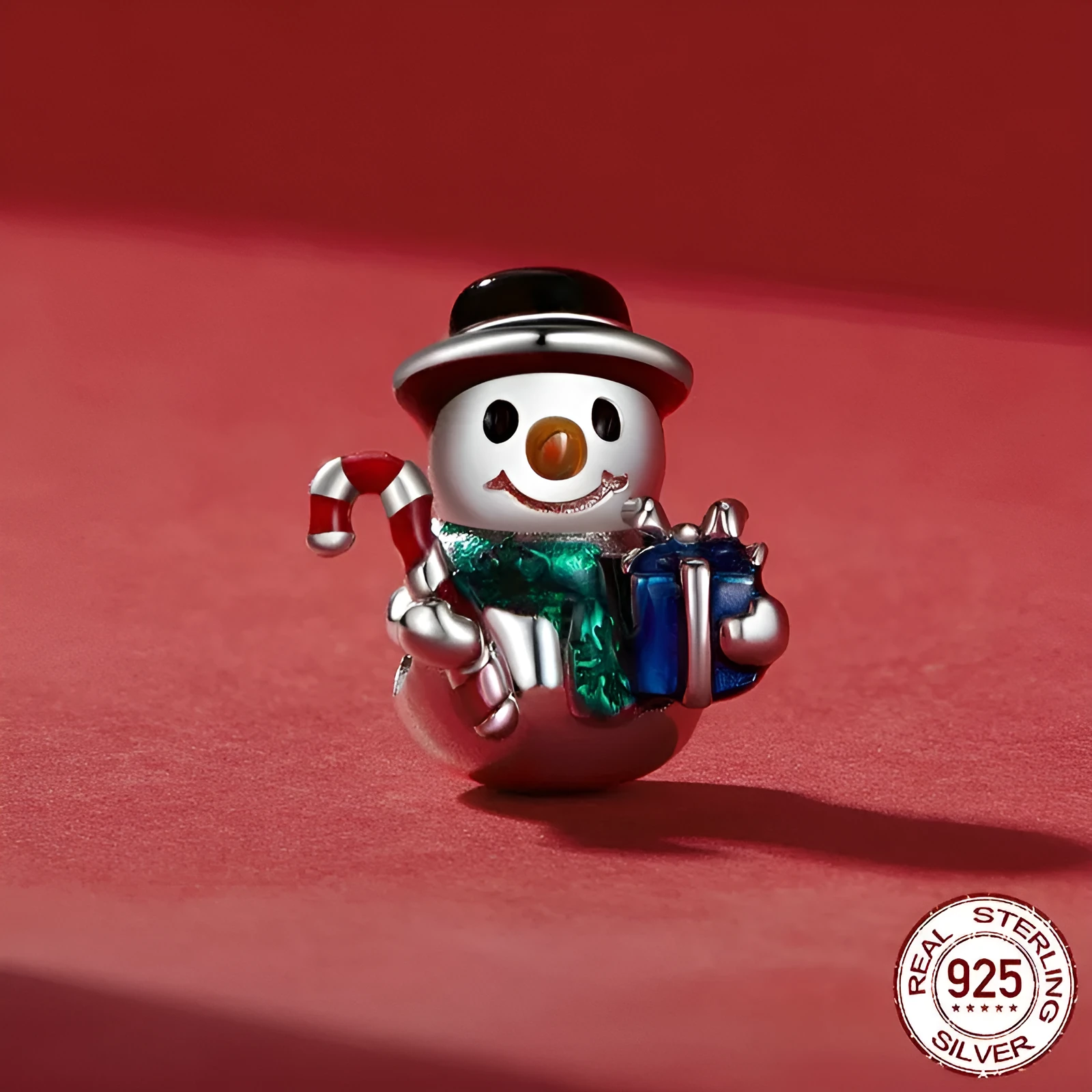 Single S925 sterling silver snowman bead with dripping oil finish, 13x12mm size