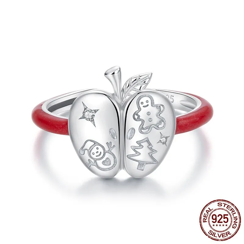 Christmas romantic S925 silver open mouth ring with drip oil finish in BSR720-E colour for women