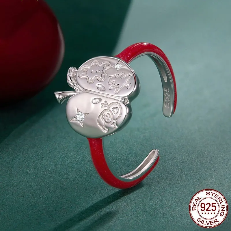 Christmas romantic S925 silver open mouth ring with drip oil finish in BSR720-E colour for women