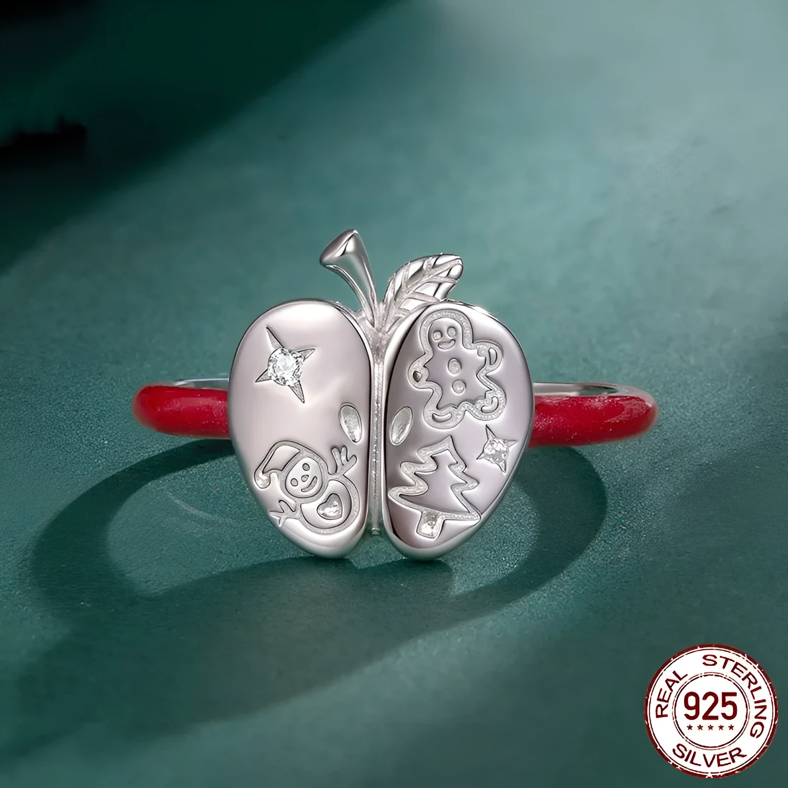 Christmas romantic S925 silver open mouth ring with drip oil finish in BSR720-E colour for women
