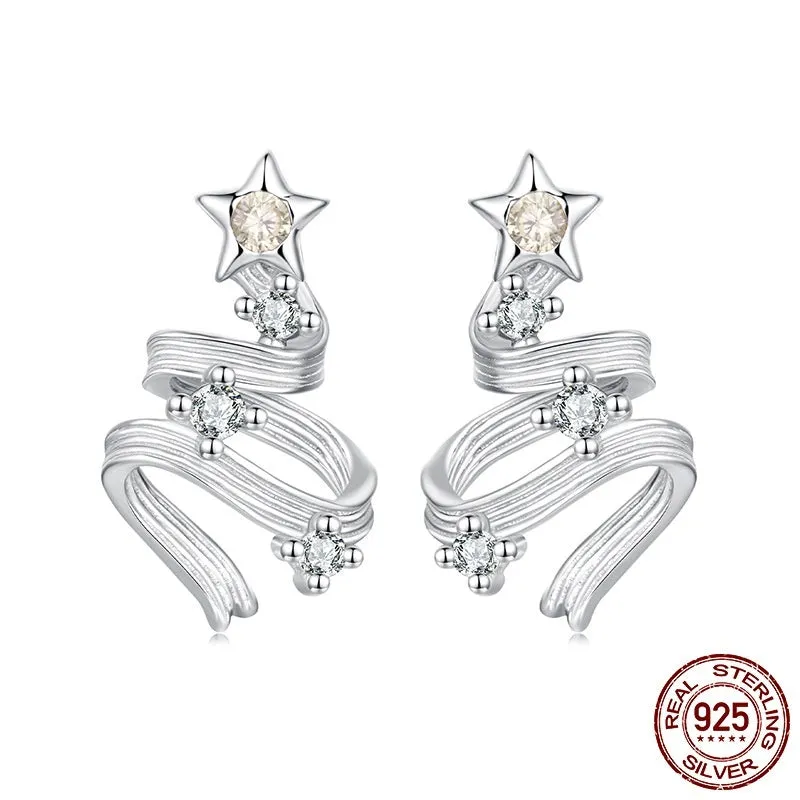 S925 sterling silver Christmas tree stud earrings on white background BSE1255 colour