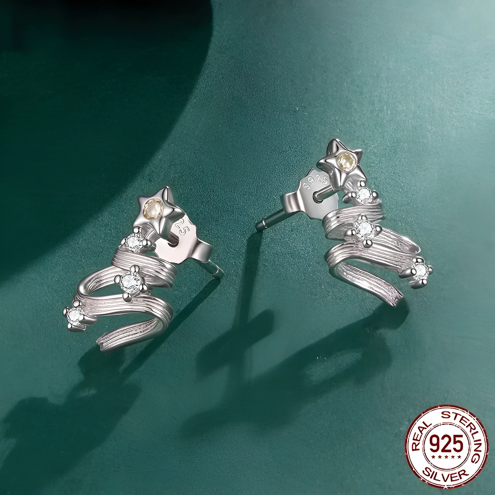 S925 sterling silver Christmas tree stud earrings on white background BSE1255 colour