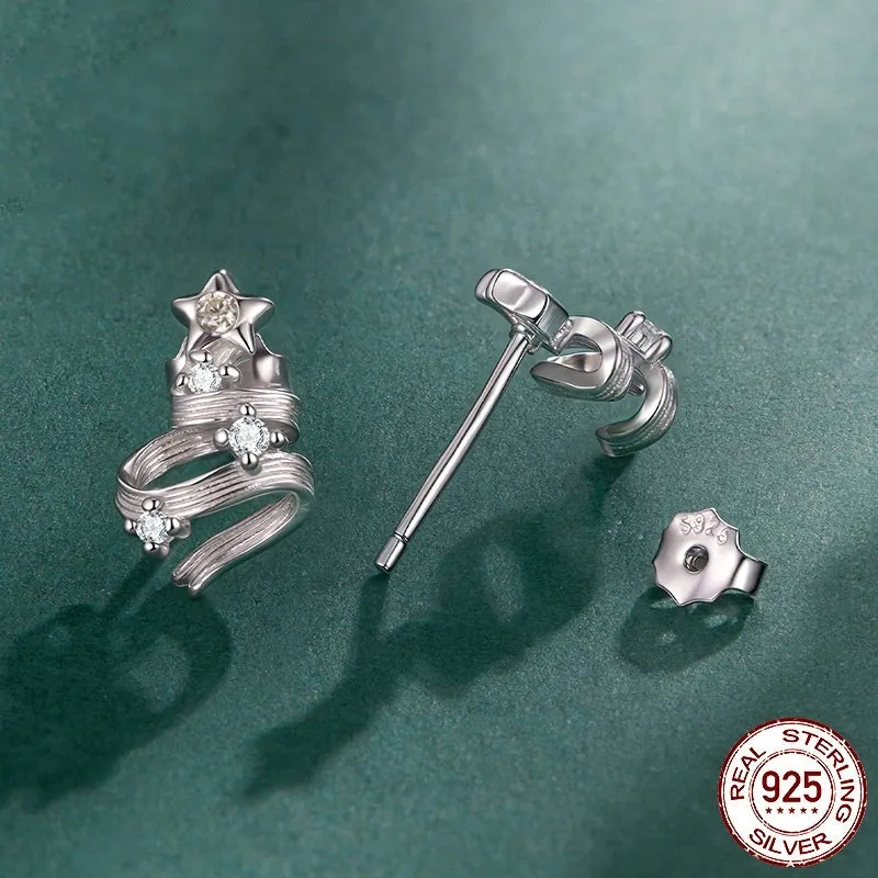 S925 sterling silver Christmas tree stud earrings on white background BSE1255 colour