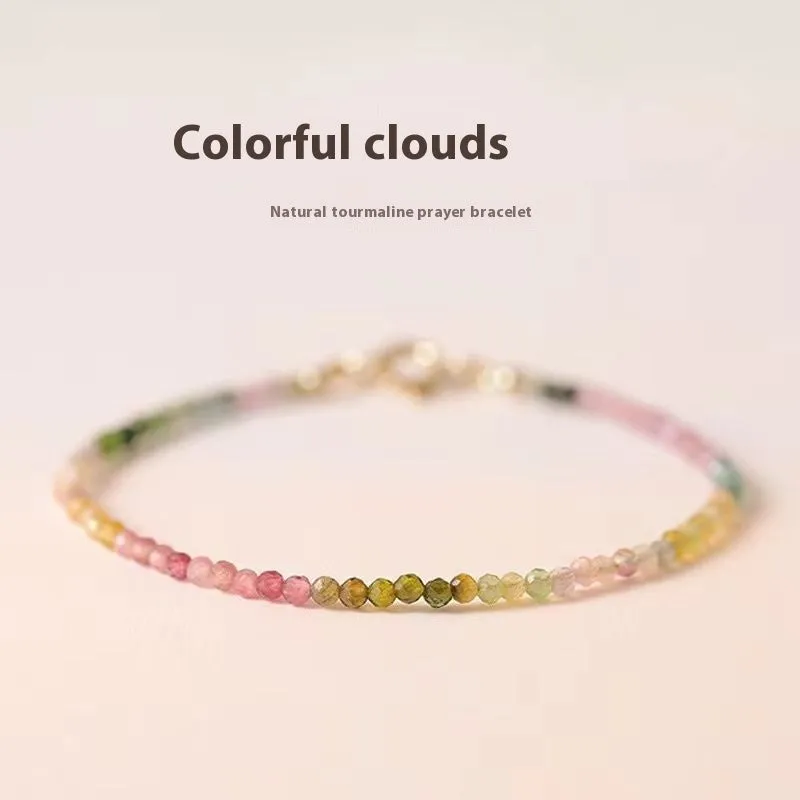 Handmade women's rainbow fluorite bracelet with copper and geometric quadrilateral shape