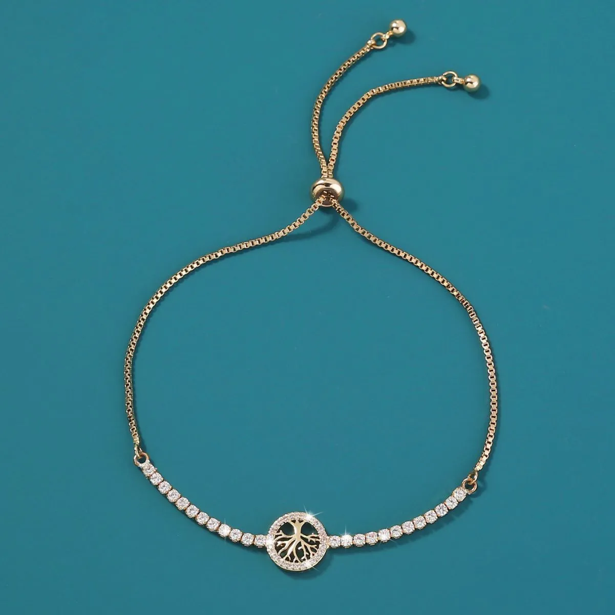 Lucky tree zircon bracelet for women with electroplated metal construction