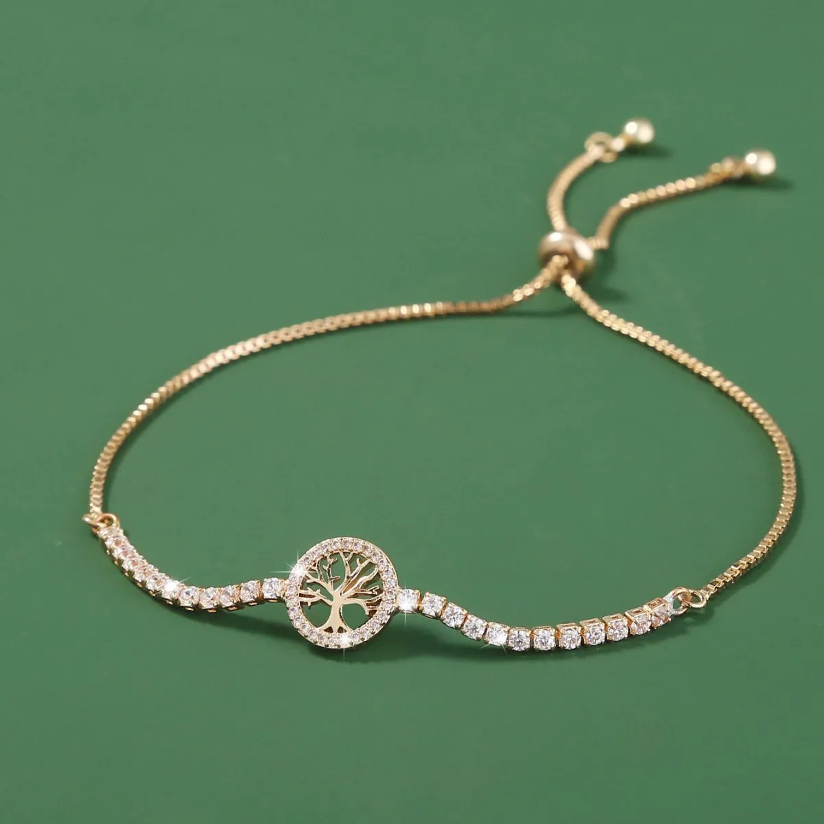 Lucky tree zircon bracelet for women with electroplated metal construction