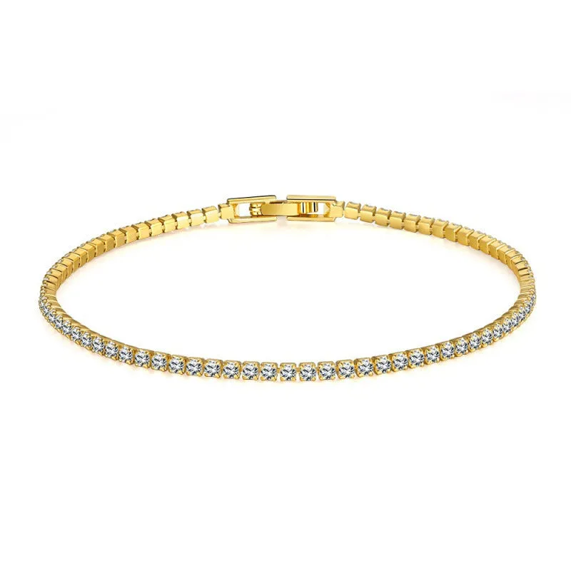 Women's simple diamond studded bracelet in gold finish with 4mm band width on white background