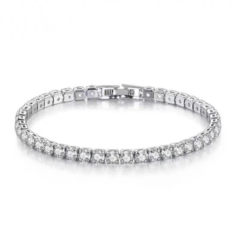 Women's simple diamond studded bracelet in gold finish with 4mm band width on white background