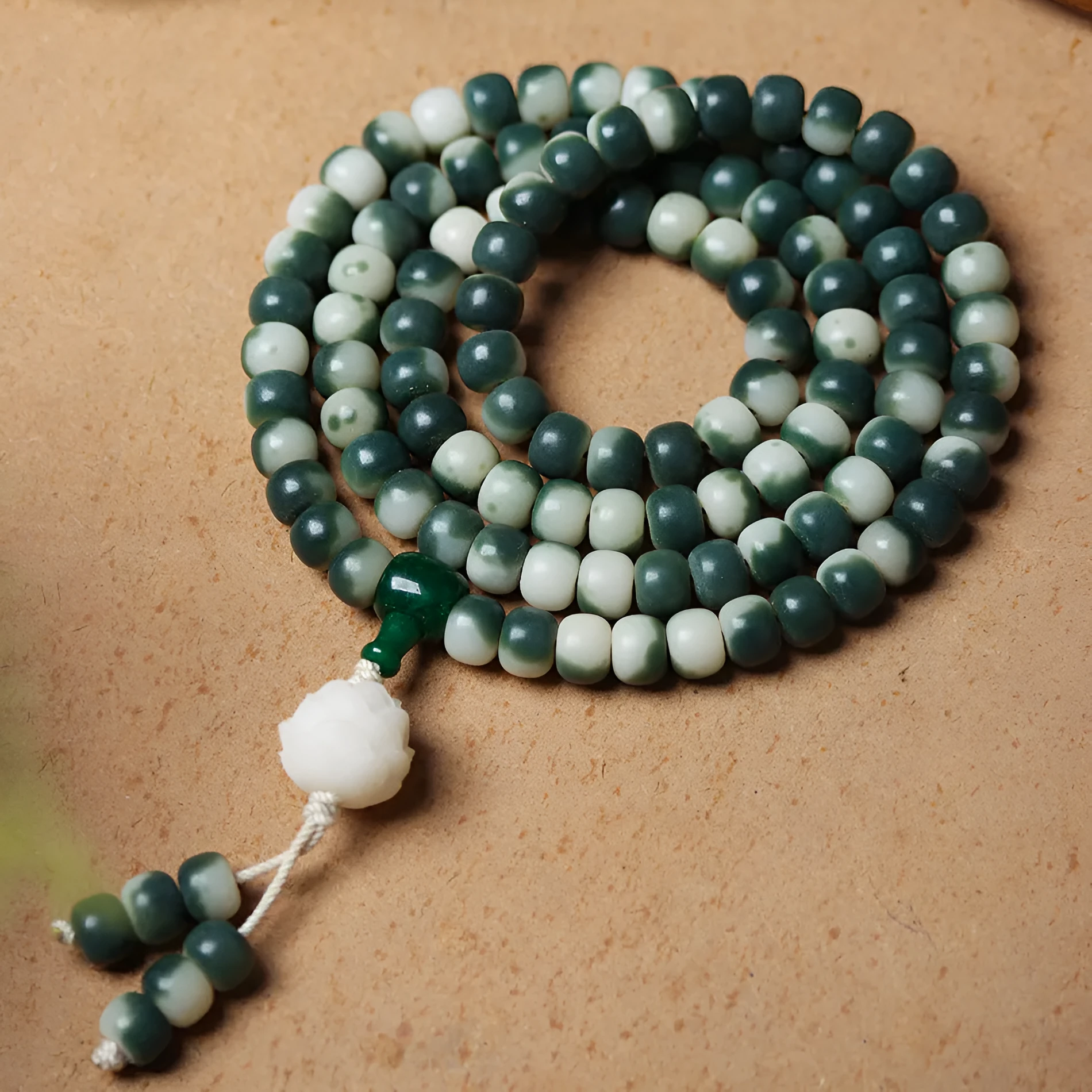 Lotus white jade Bodhi beads bracelet with floating flowers landscape pattern in ethnic style