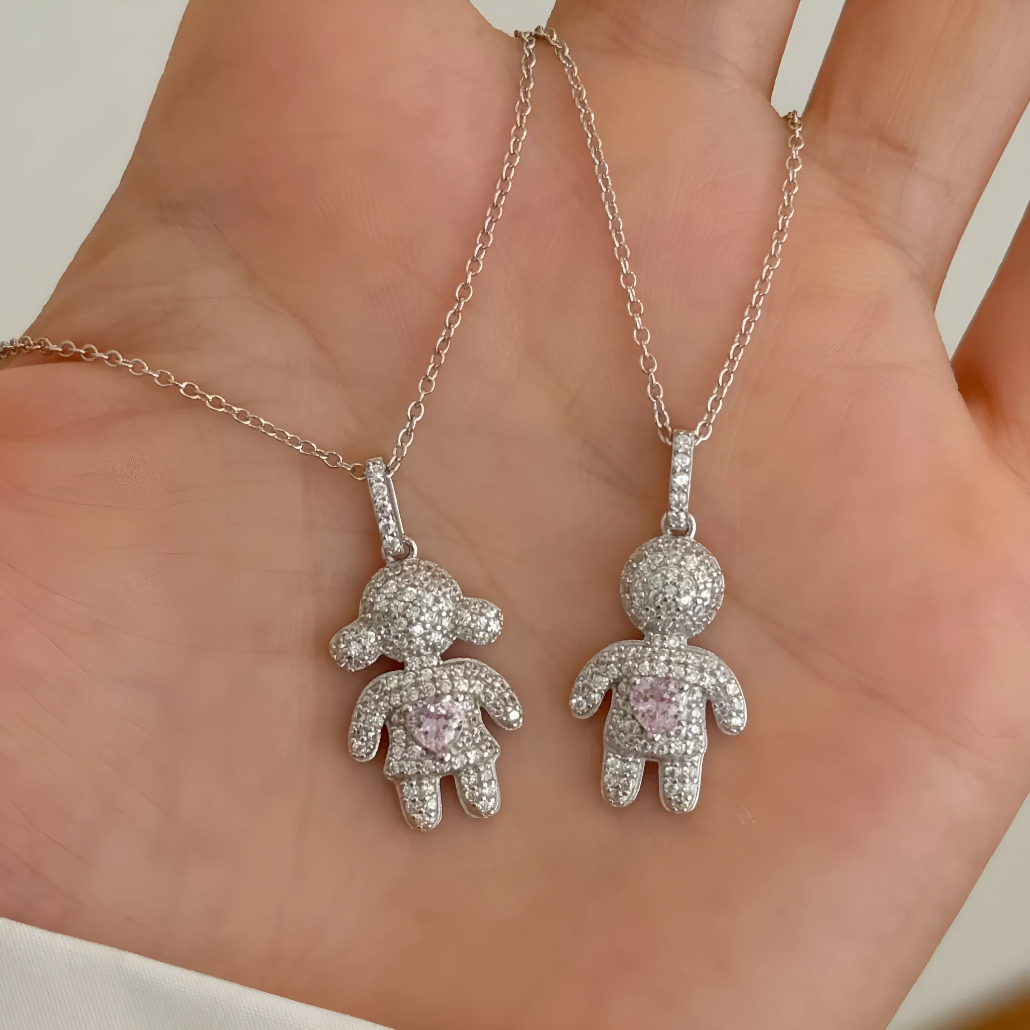 925 silver bear pendant necklace on display, 12.6x26.8mm charm, electroplated finish, four colour options
