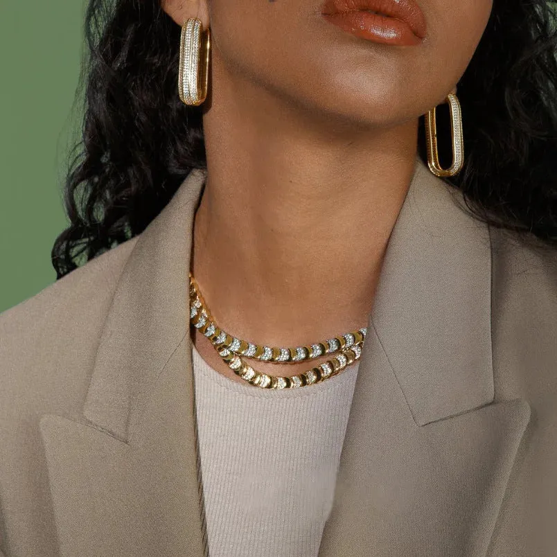 Women's gold moon zircon pendant necklace and bracelet set on chain, 41cm and 17cm