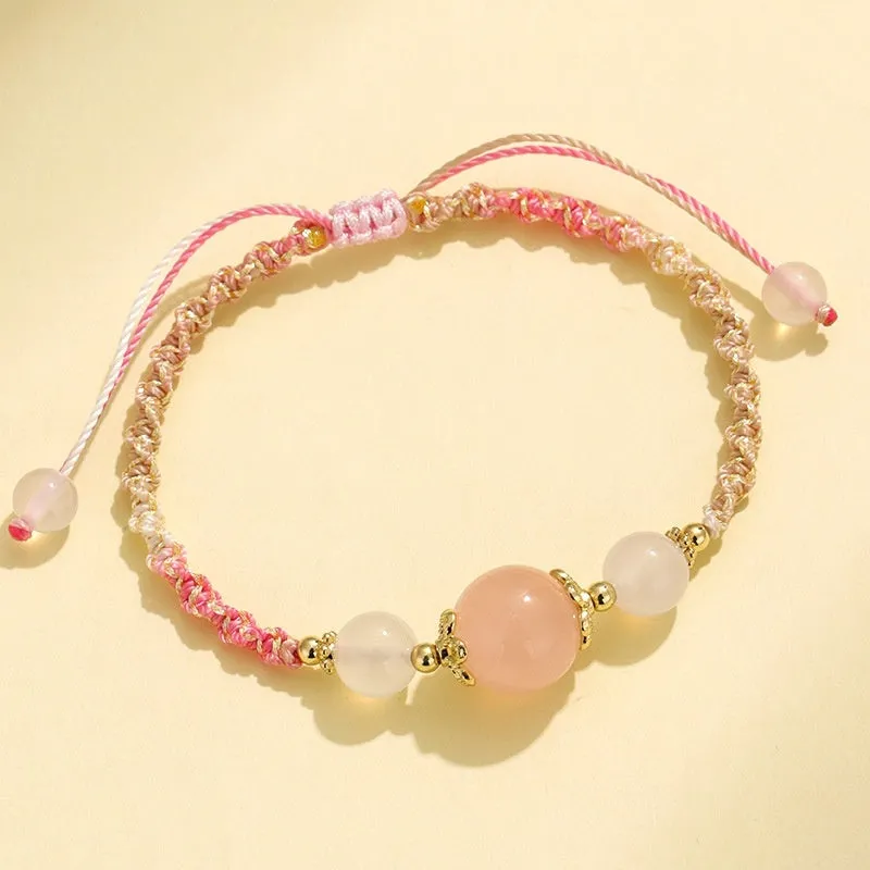 Hand-woven women's couple bracelet with gemstone beads and white agate straps in diamond pattern