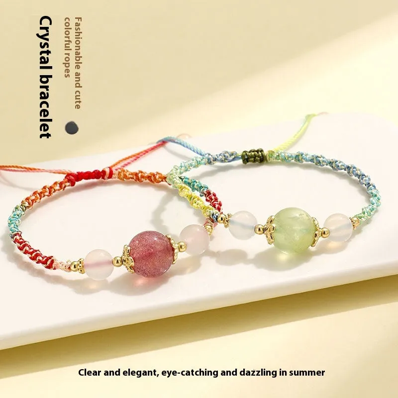 Hand-woven women's couple bracelet with gemstone beads and white agate straps in diamond pattern