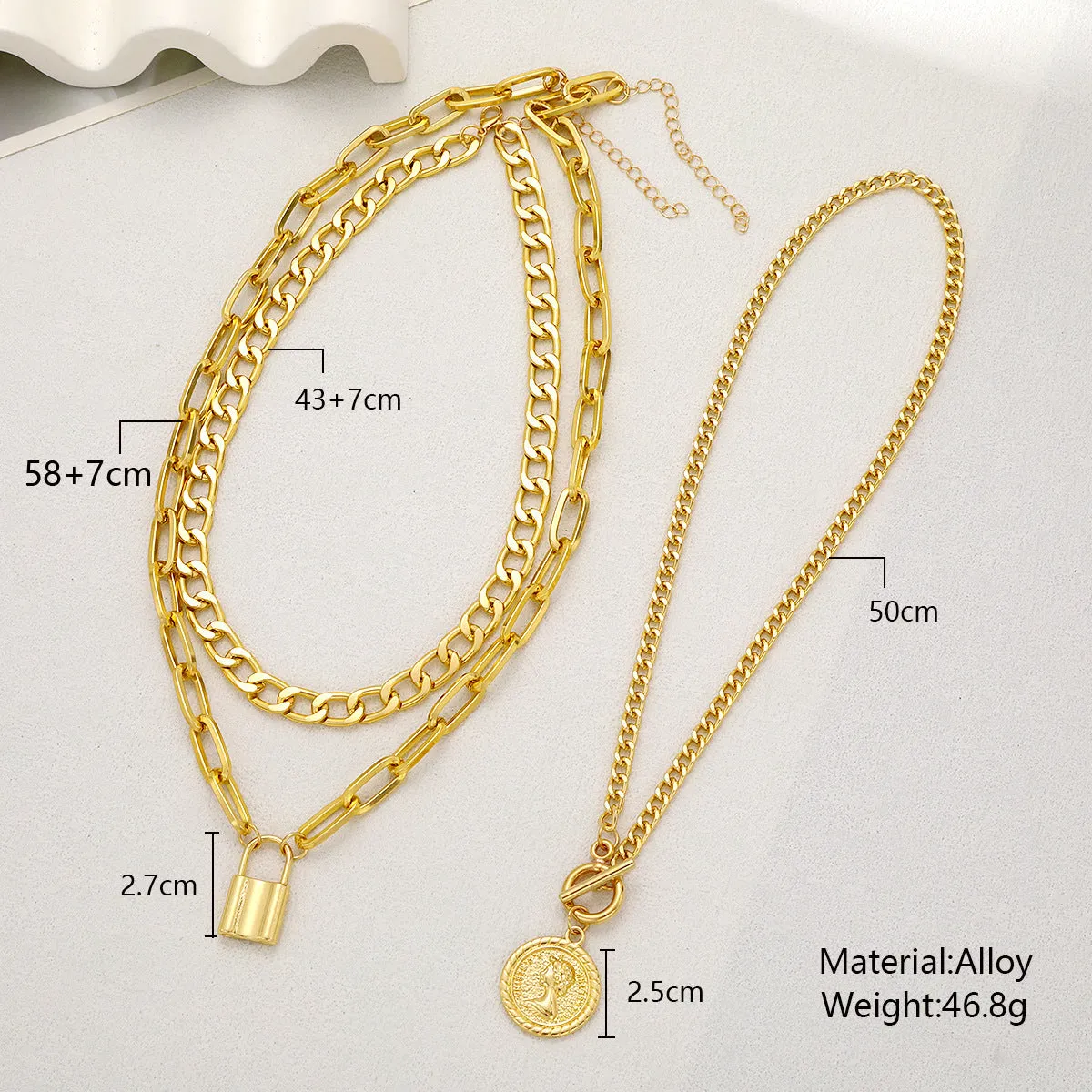 Women's light luxury geometric zinc alloy necklace set with electroplated finish, three colour options