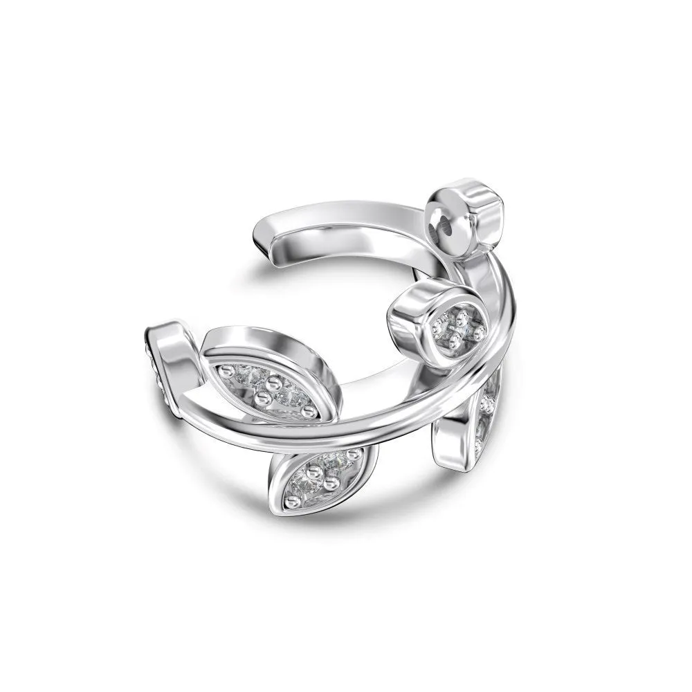 925 silver leaf-shaped ear clip with zircon inlay, golden electroplated finish, clip-on style for women
