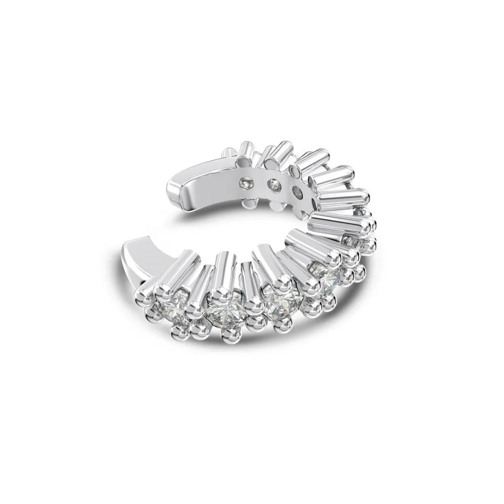 925 silver leaf-shaped ear clip with zircon inlay, golden electroplated finish, clip-on style for women