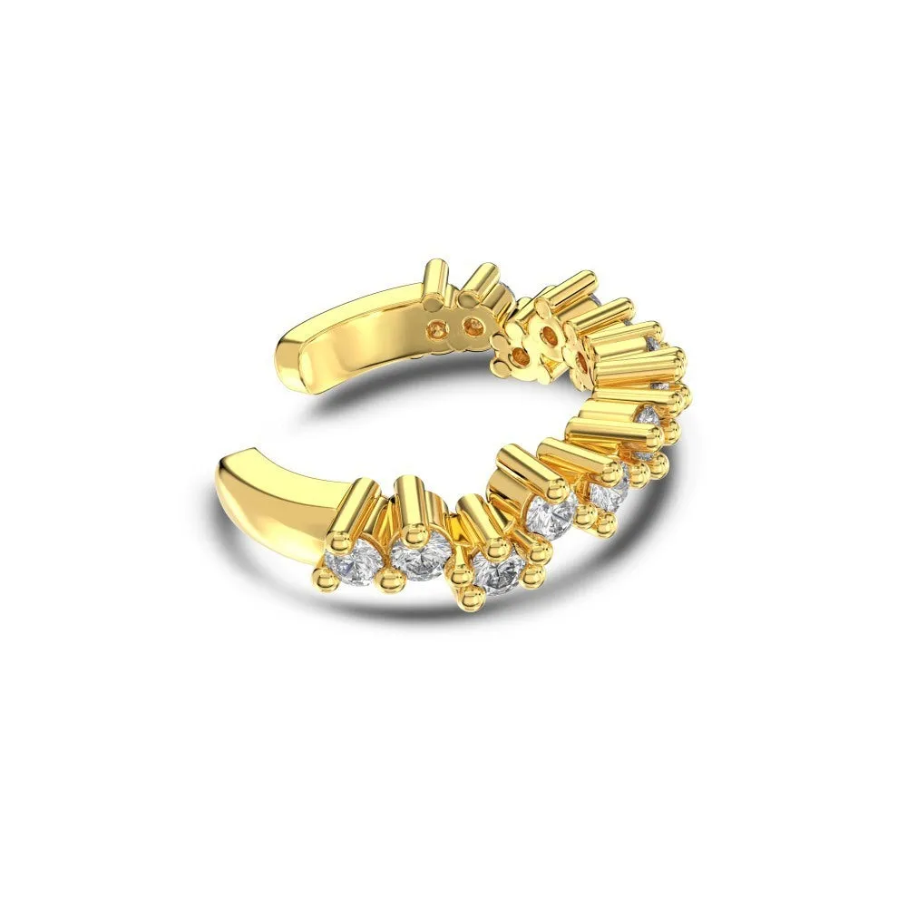 925 silver leaf-shaped ear clip with zircon inlay, golden electroplated finish, clip-on style for women