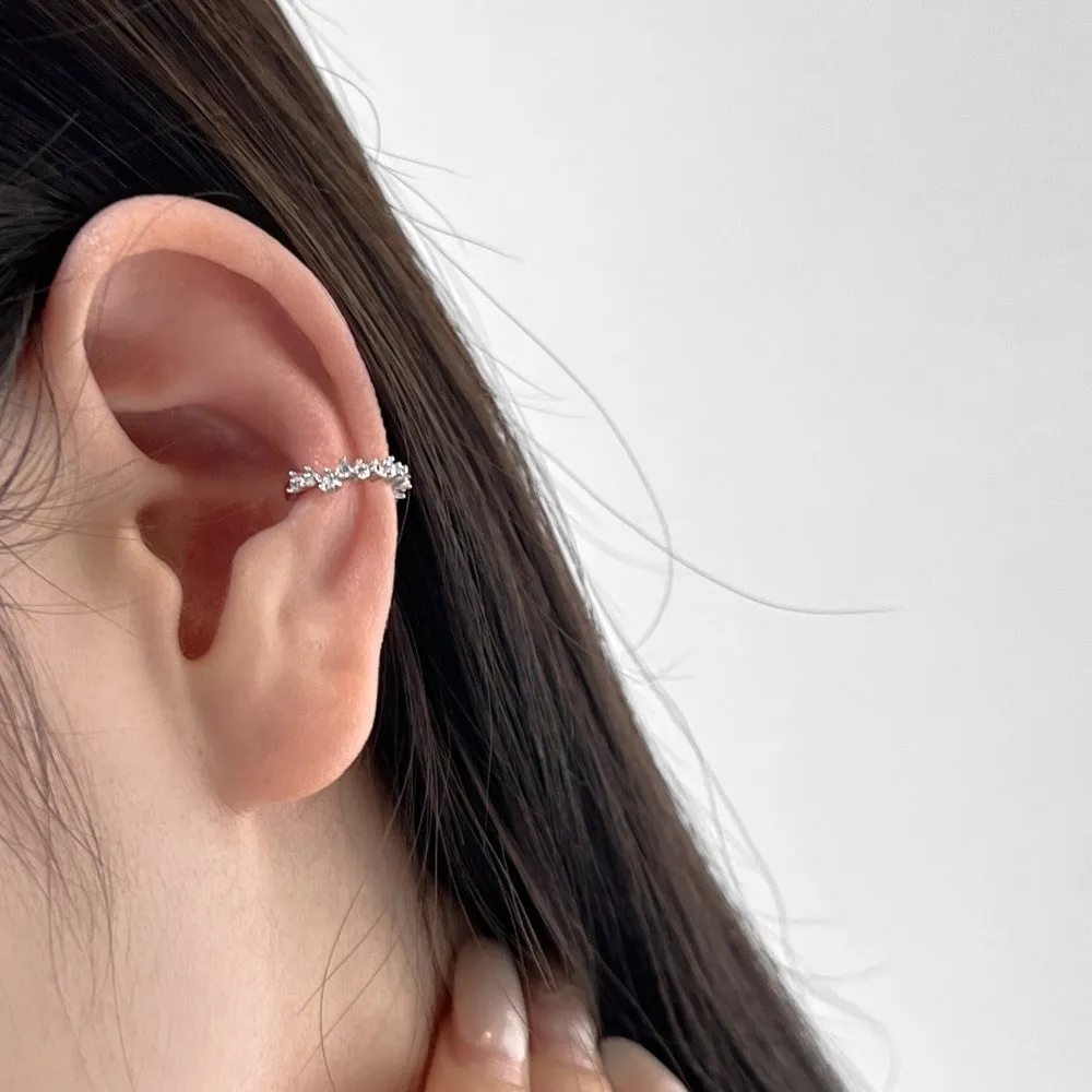 925 silver leaf-shaped ear clip with zircon inlay, golden electroplated finish, clip-on style for women