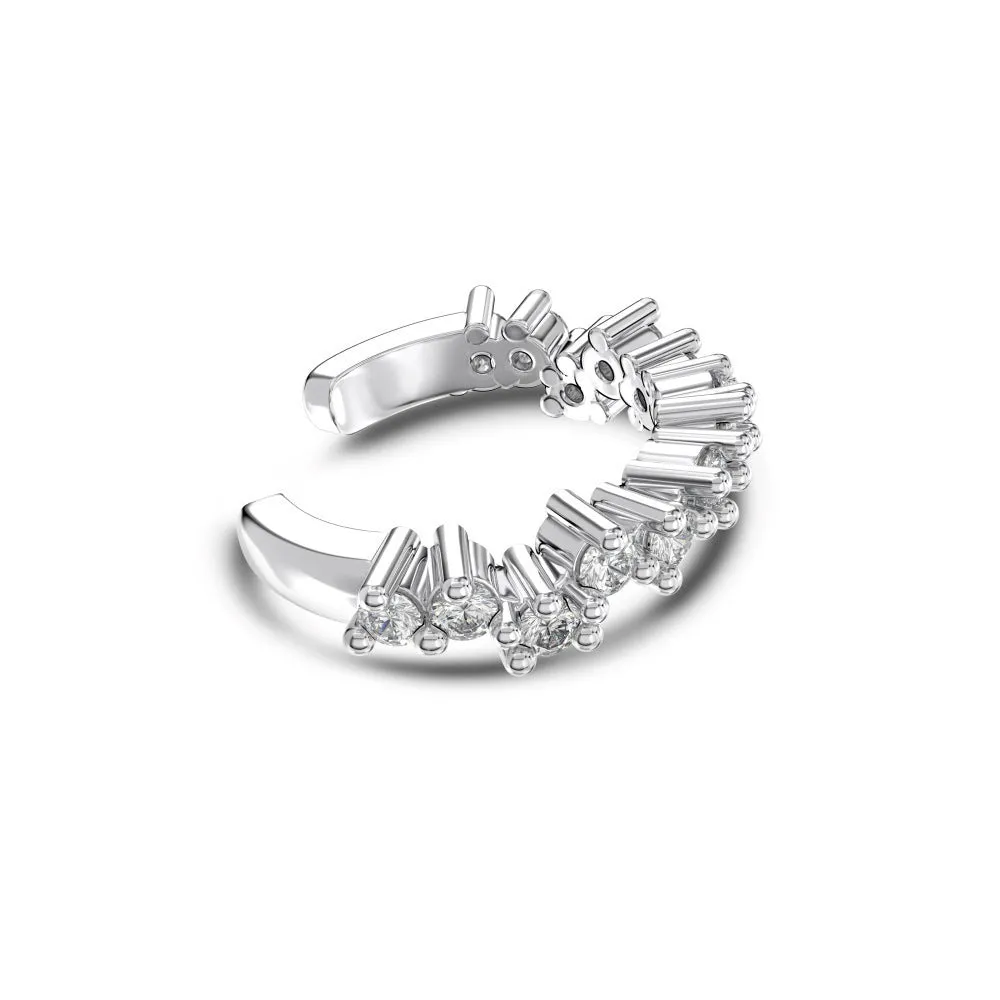 925 silver leaf-shaped ear clip with zircon inlay, golden electroplated finish, clip-on style for women