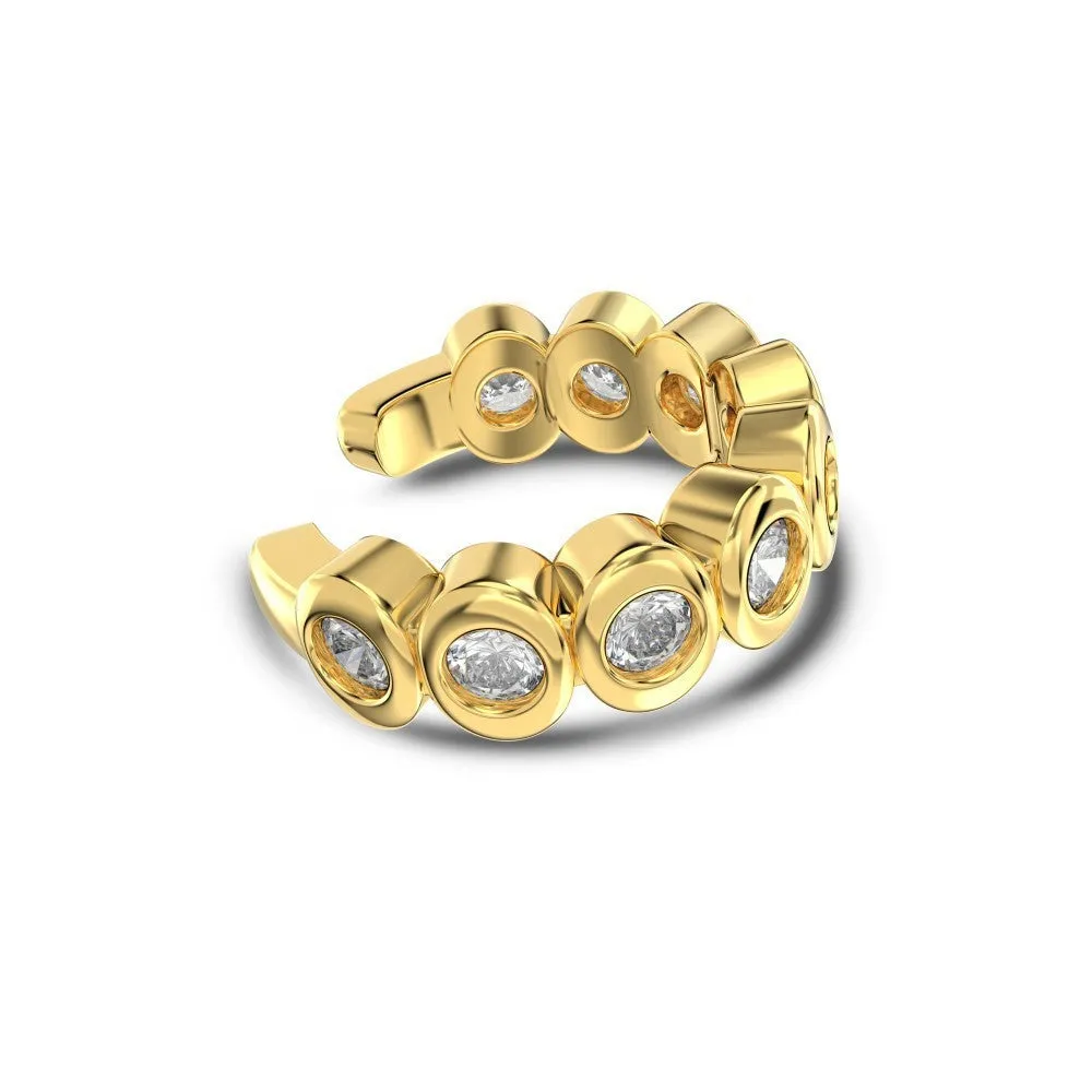 925 silver leaf-shaped ear clip with zircon inlay, golden electroplated finish, clip-on style for women