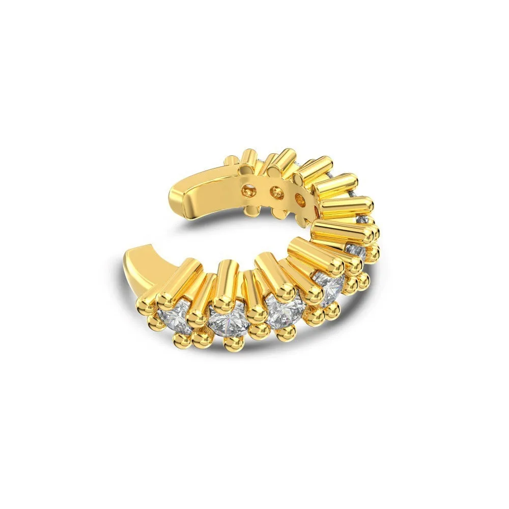 925 silver leaf-shaped ear clip with zircon inlay, golden electroplated finish, clip-on style for women
