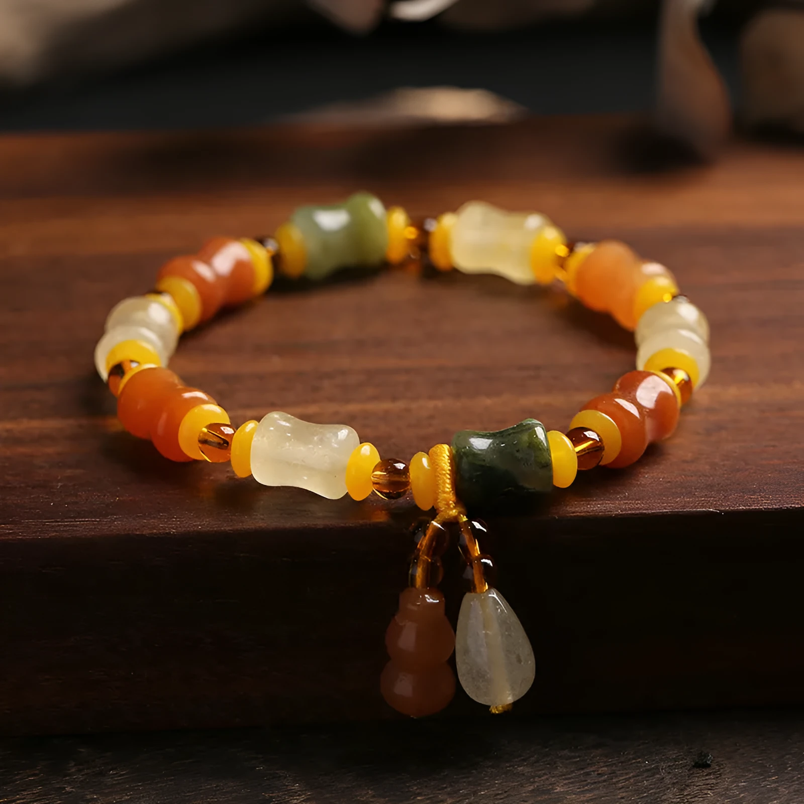 Natural Xinjiang Jinsi Jade small bone beads bracelet with geometric patterns for women