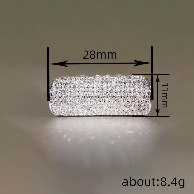 Cao Shi special-shaped full diamond ring for women, copper with white gold finish, inlaid zircon stones, available in sizes 6-10
