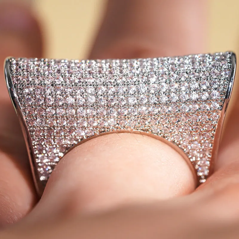 Cao Shi special-shaped full diamond ring for women, copper with white gold finish, inlaid zircon stones, available in sizes 6-10