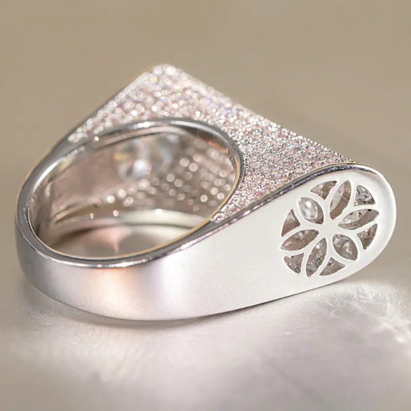 Cao Shi special-shaped full diamond ring for women, copper with white gold finish, inlaid zircon stones, available in sizes 6-10