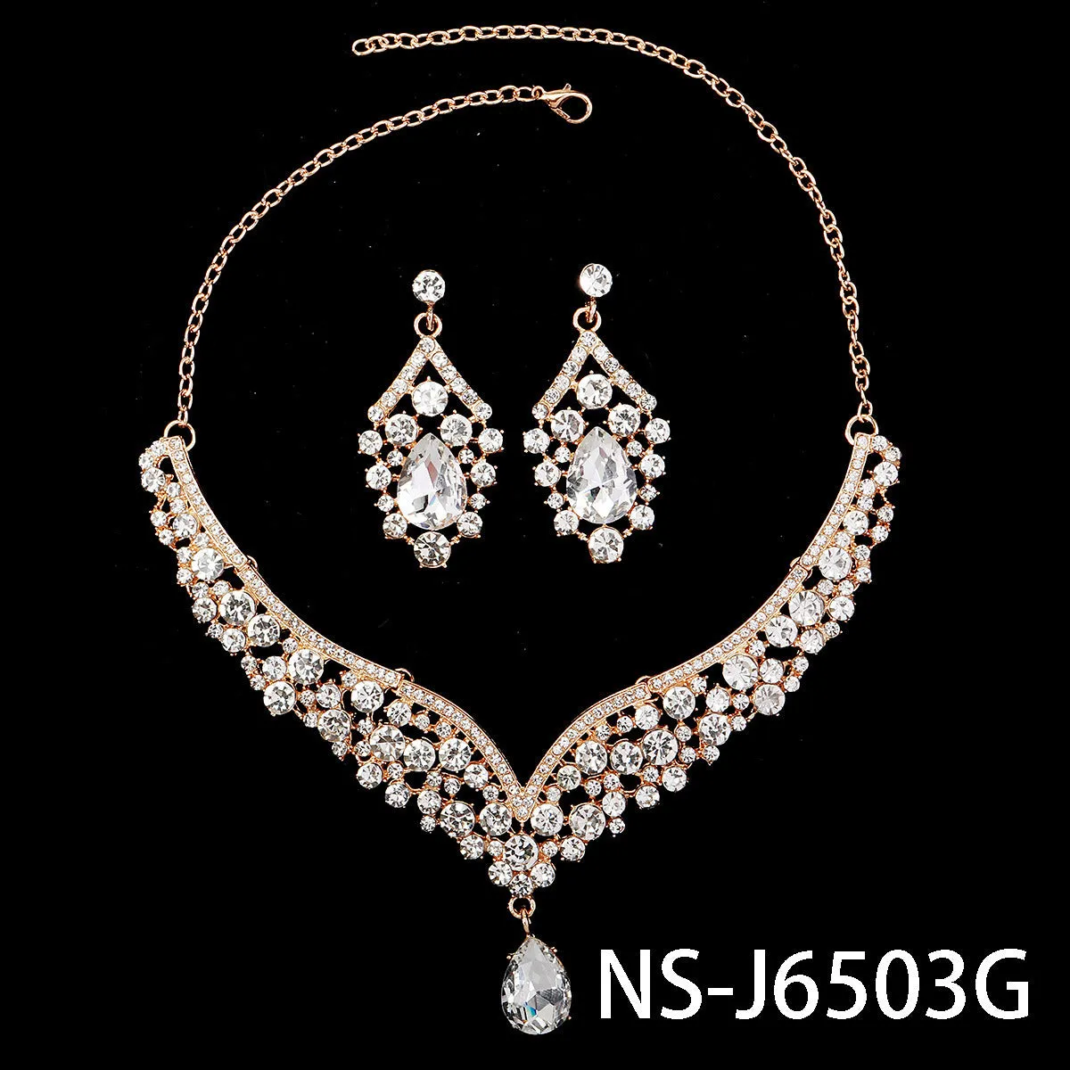 Rhinestone pearl earrings and necklace set for women wedding jewellery in silver gold AB blue green red champagne purple