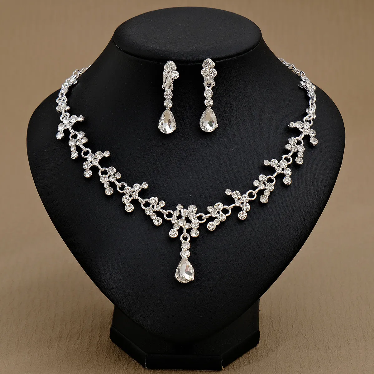 Rhinestone pearl earrings and necklace set for women wedding jewellery in silver gold AB blue green red champagne purple