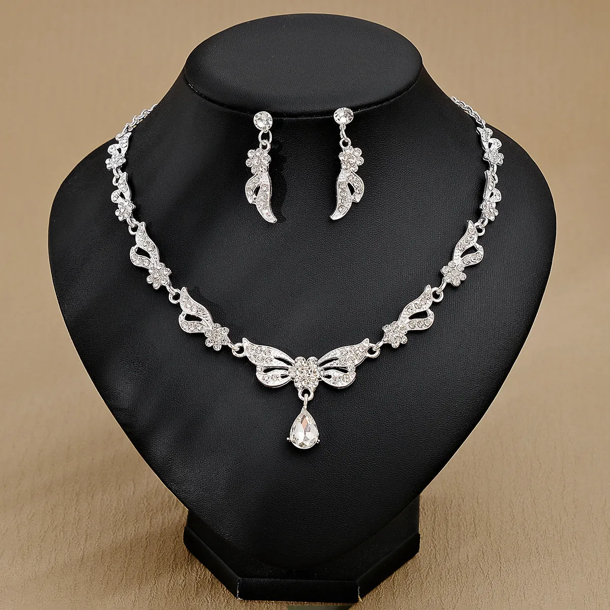 Rhinestone pearl earrings and necklace set for women wedding jewellery in silver gold AB blue green red champagne purple