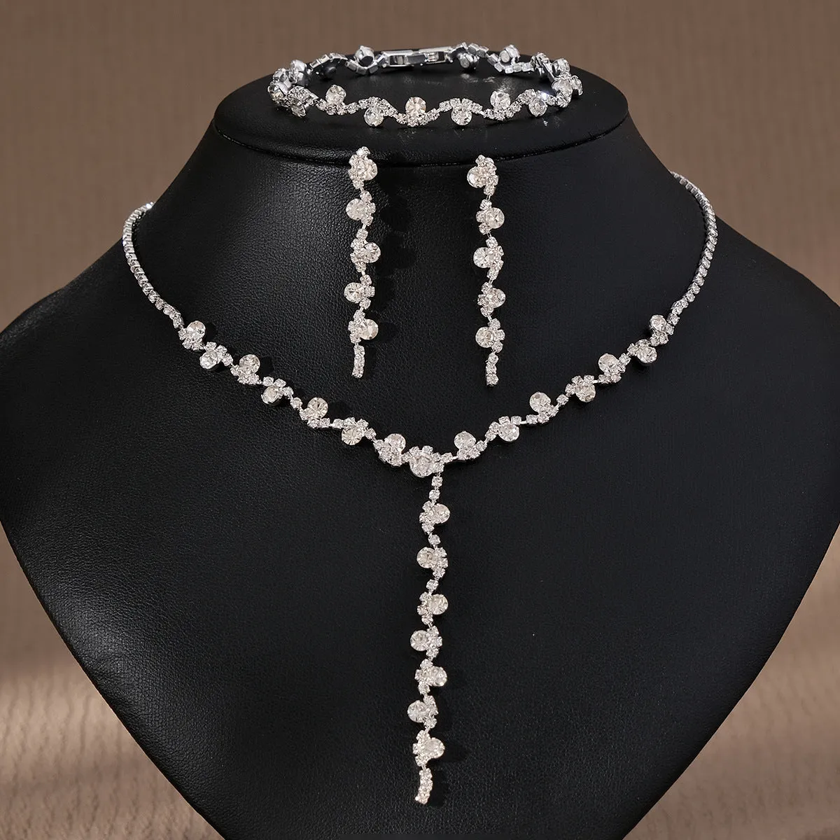 Rhinestone pearl earrings and necklace set for women wedding jewellery in silver gold AB blue green red champagne purple