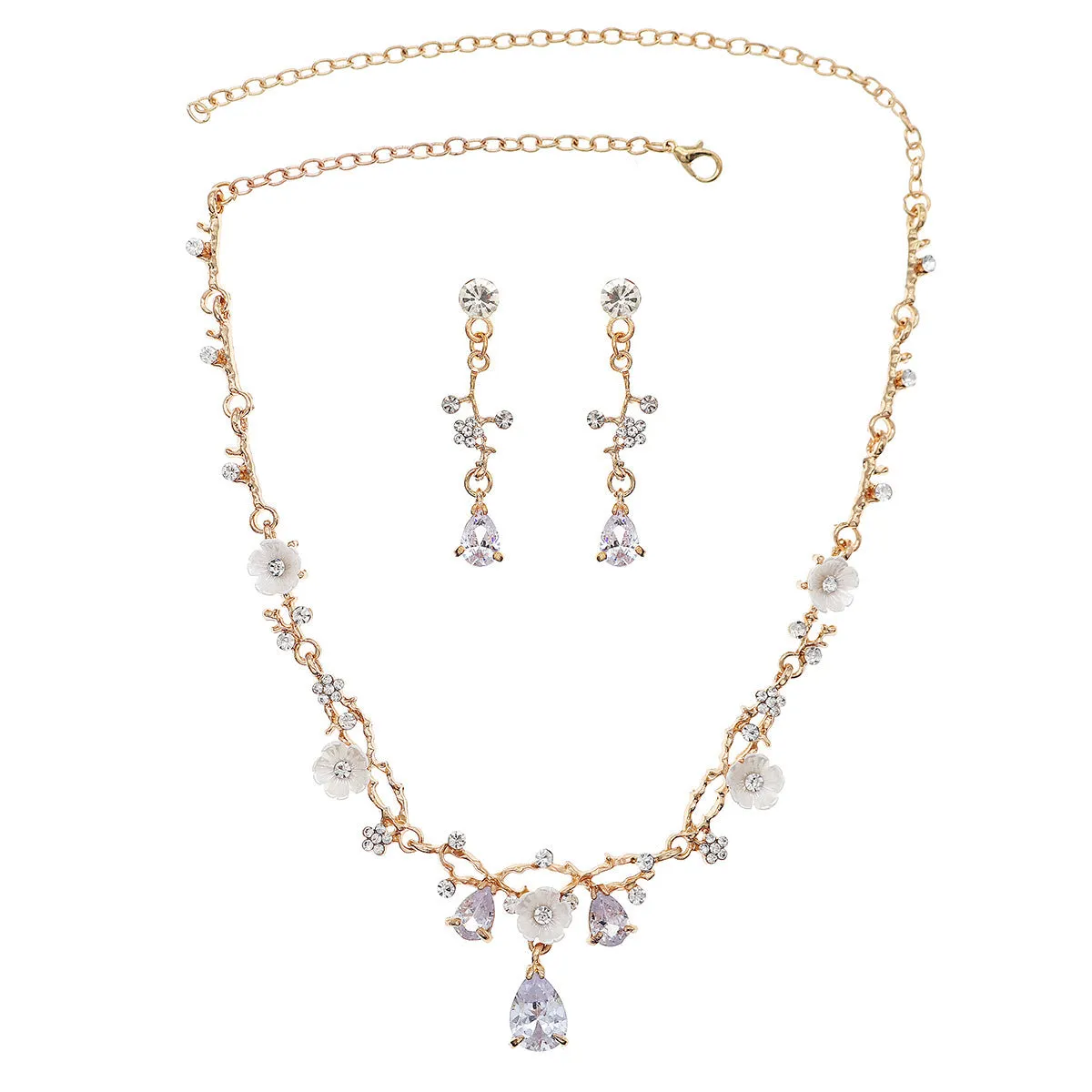 Rhinestone pearl earrings and necklace set for women wedding jewellery in silver gold AB blue green red champagne purple