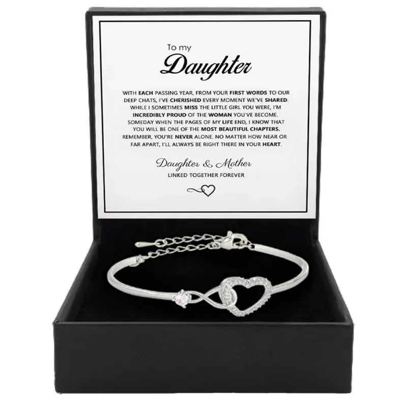 Hollow zircon loving heart opening bracelet for women in gold finish with card flip box