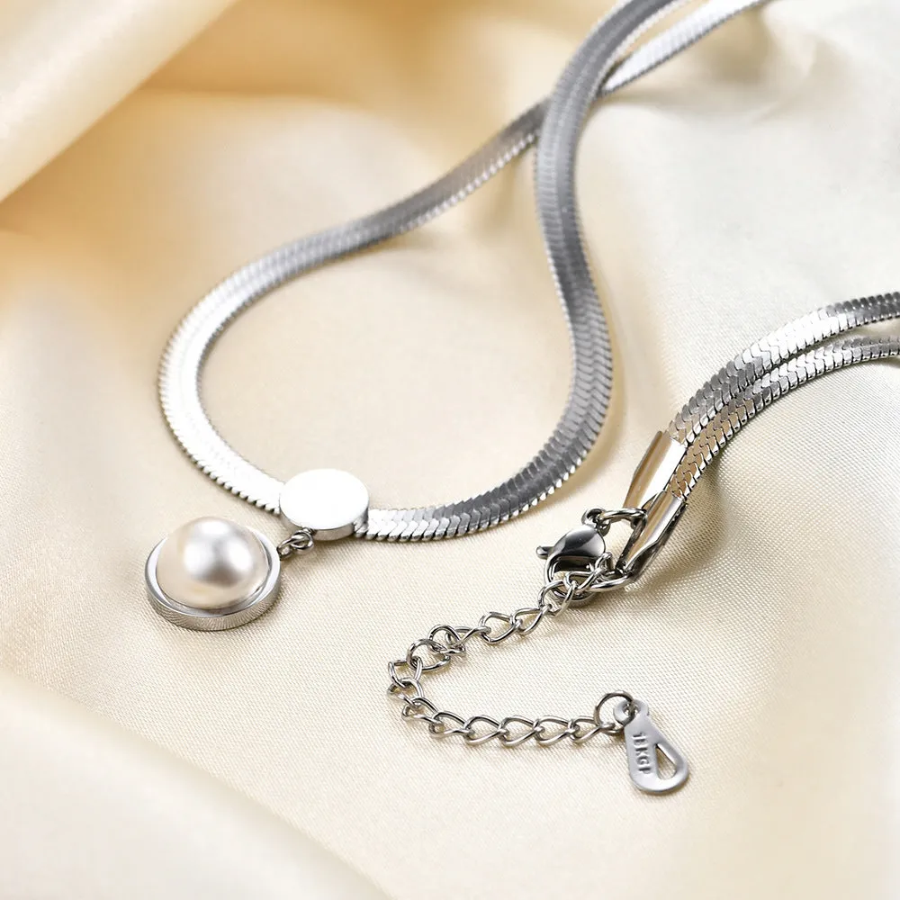 Fashion 8mm chain like flat snake blade necklace in titanium steel steel colour