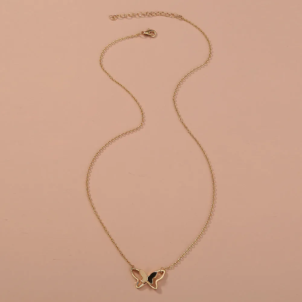Women's double-layer copper alloy butterfly pendant necklace with electroplated finish, adjustable 51-80cm chain, colour NZ731