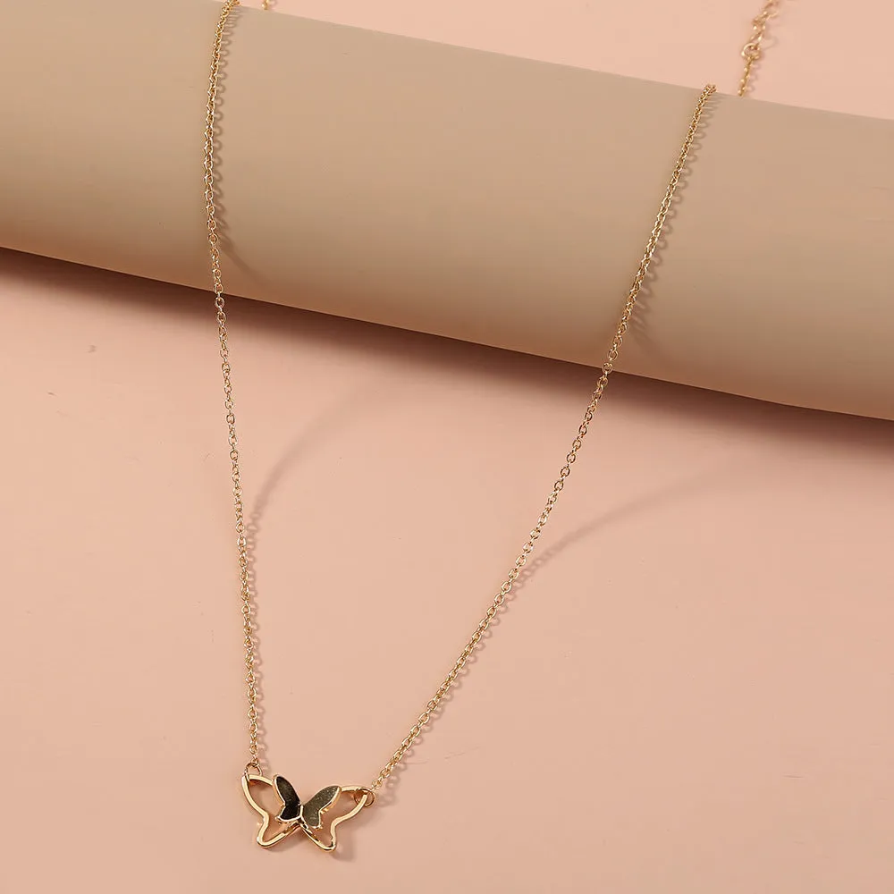 Women's double-layer copper alloy butterfly pendant necklace with electroplated finish, adjustable 51-80cm chain, colour NZ731