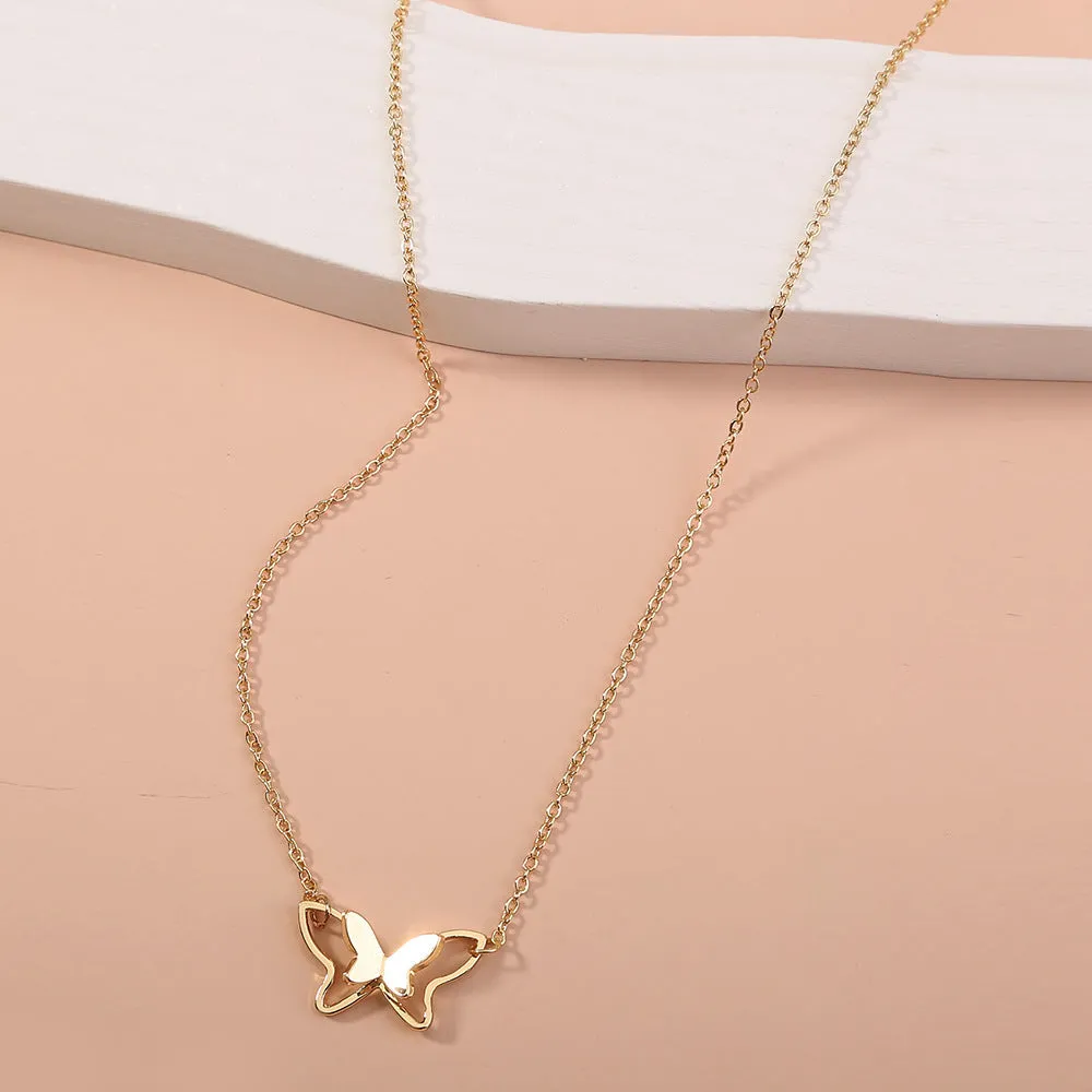 Women's double-layer copper alloy butterfly pendant necklace with electroplated finish, adjustable 51-80cm chain, colour NZ731