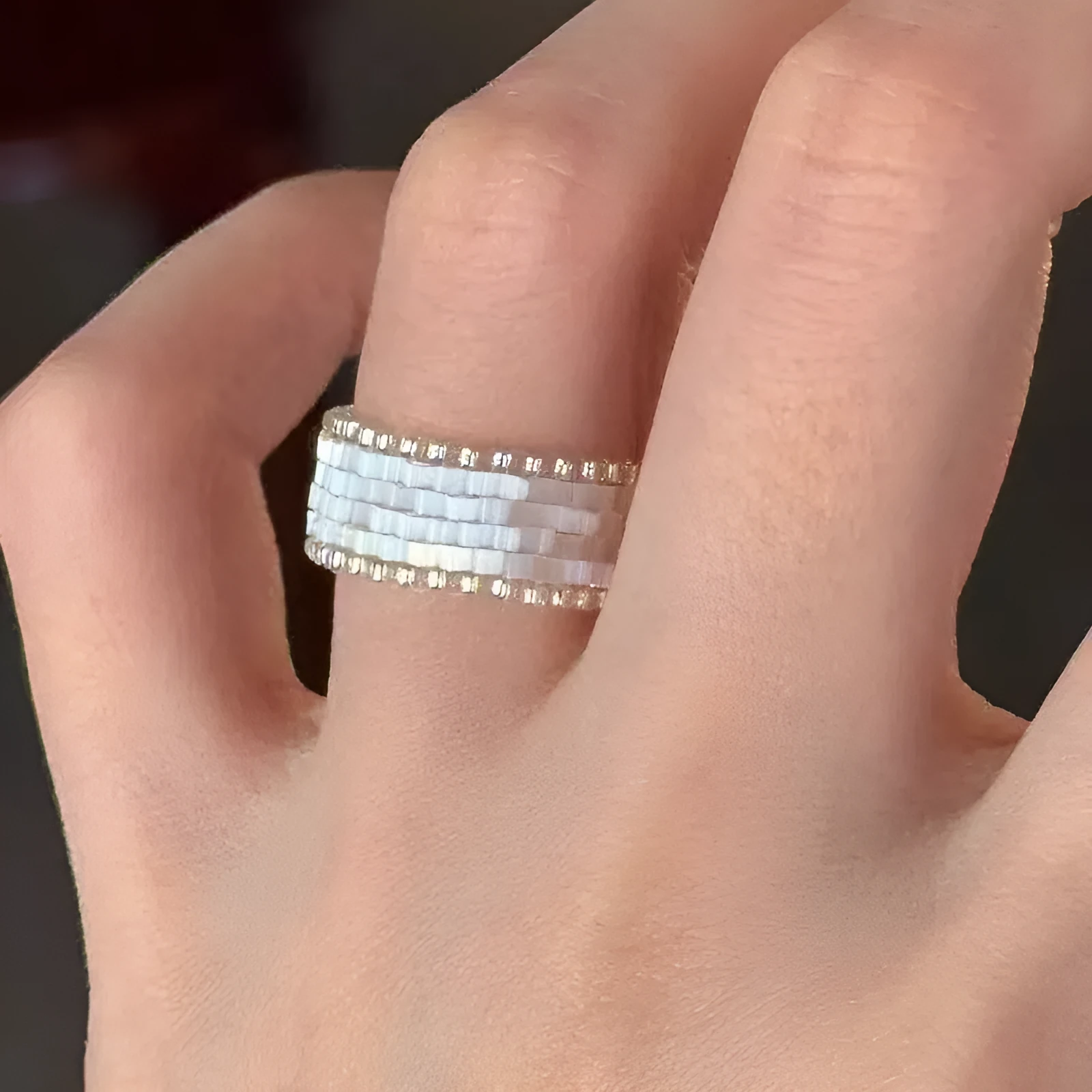 Handmade glass bead string ring in retro Korean style with inspiration Muse filament design