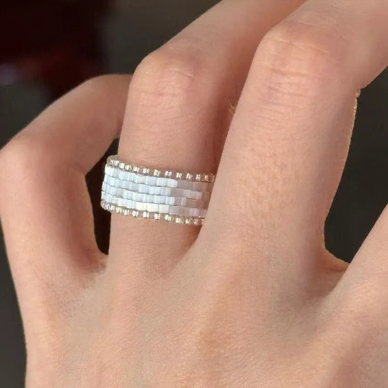 Handmade glass bead string ring in retro Korean style with inspiration Muse filament design