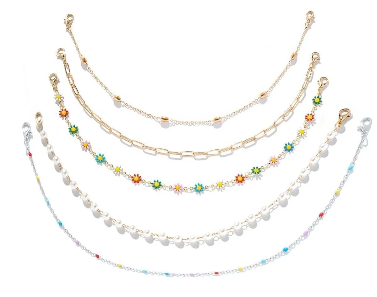 Turquoise pearl Cuban fishbone chain on alloy with electroplated finish in European American style