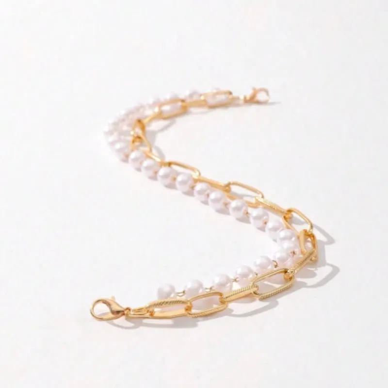 Turquoise pearl Cuban fishbone chain on alloy with electroplated finish in European American style